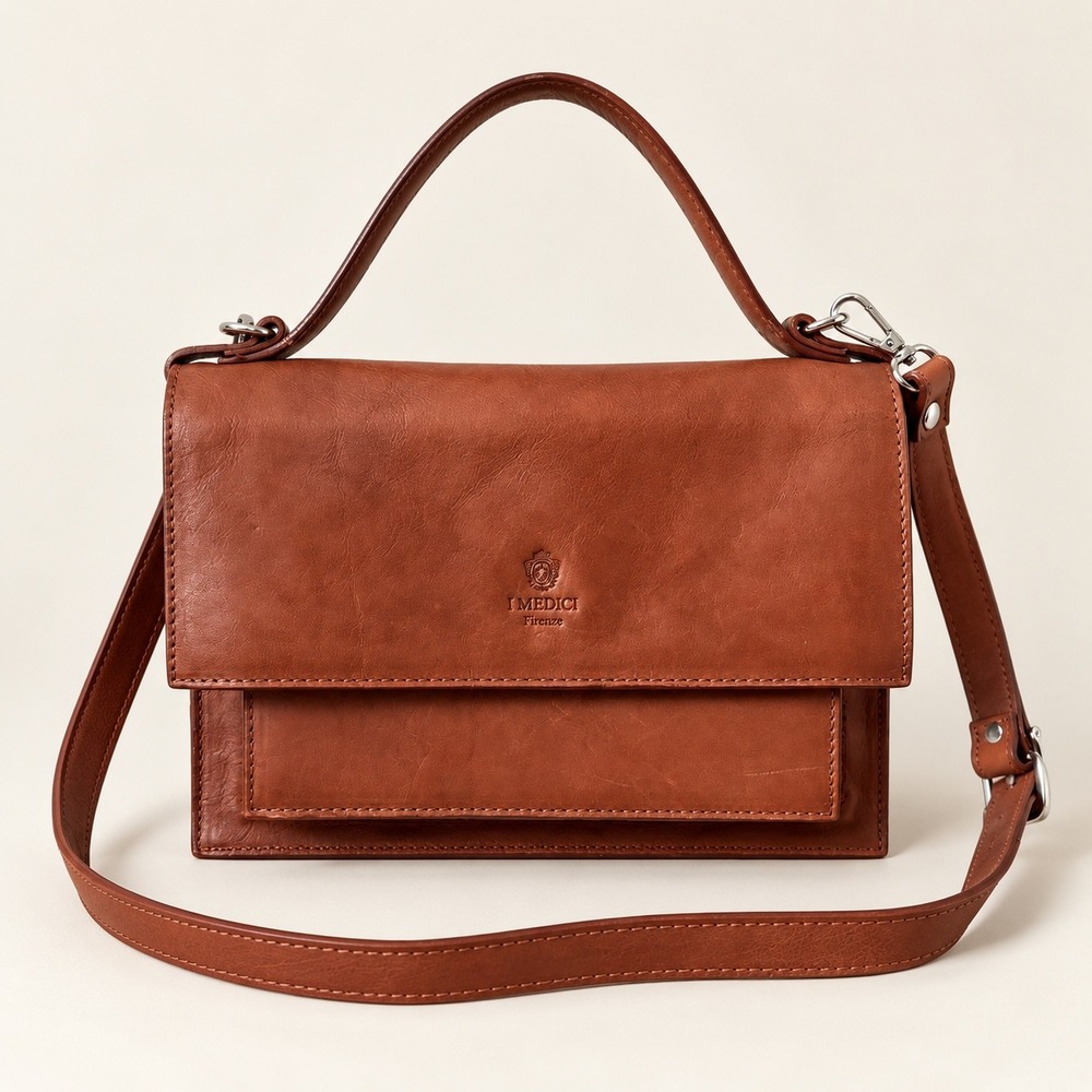 Vtg Medici Handcrafted Brown Leather Shoulder Hand Bag Florence Italy